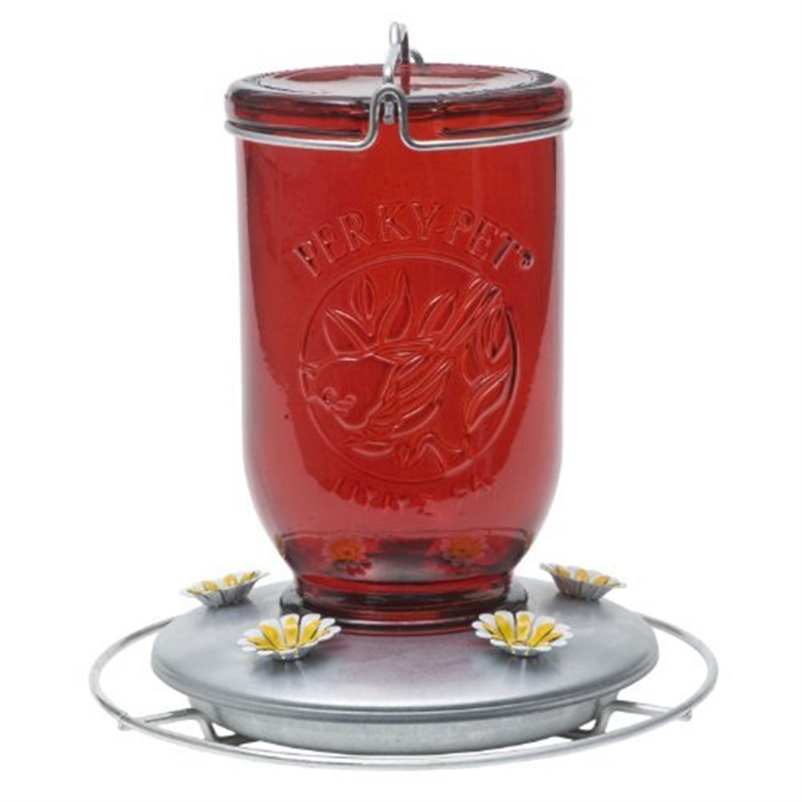 Perky-Pet Glass Red Mason Jar Hummingbird Feeder, 32oz Necta