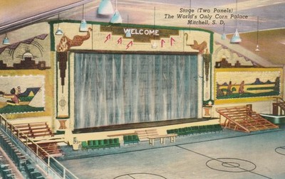 Stage (Two Panels) The World's Only Corn Palace Mitchell SD Postcard PC A 5809