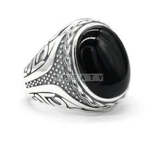 Black Onyx Oval Cut Gemstone With 925 Sterling Silver Ring For Men's #165