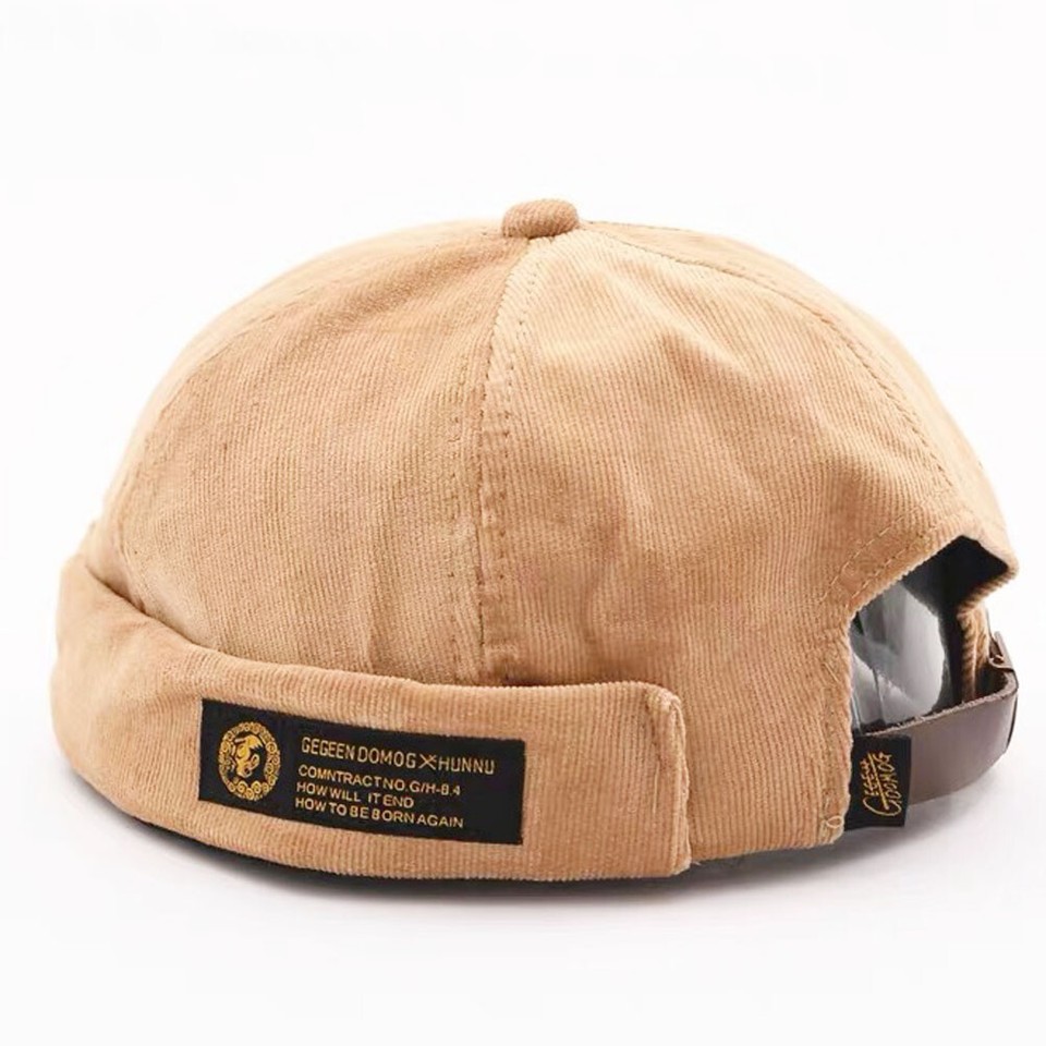 HINGTAT Cappello Docker in velluto a coste regolabile senza tesa berretto retrò arrotolato polsino portuale cappello operaio marinaio berretto berretto skullcap Docker Leon Hat, Beige, Taglia unica