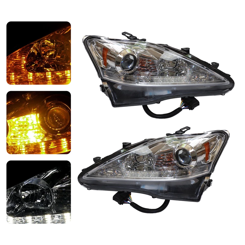 For 2006-2010 Lexus IS250 IS350 Left+Right LED DRL Projector Headlights Chrome - Image 2 of 4