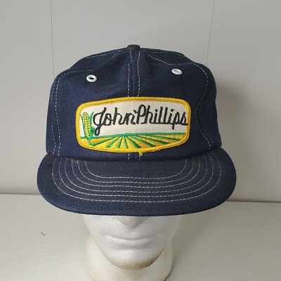 VTG John Phillips Corn Farming Logo Patch Denim Snapback Hat Baseball Cap Foam