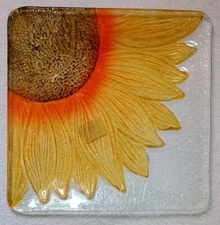 Boston International Sunflowers Square Glass Serving Plate 10" x 10" New