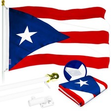G128 5 Ft Flagpole White Puerto Rico Flag 2.5x4 Ft Embroidered 300D Poly