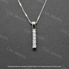 0.90Ct Round Cut D/VVS1 Diamond Bar Pendant 14K White Gold Finish Free Chain