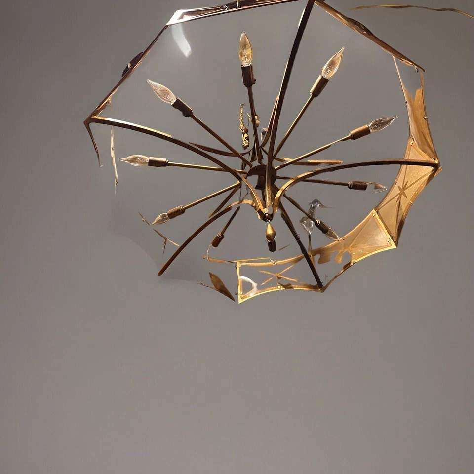 Art Modern Ten Light Gilt Metal Chandelier Gold Filament 40’s Deco - Image 2 of 2