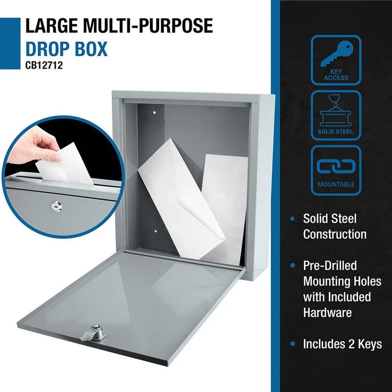 Barska CB12712 Extra Large Multi-Purpose Wall Mount Mail Drop Mailbox 2 Keys