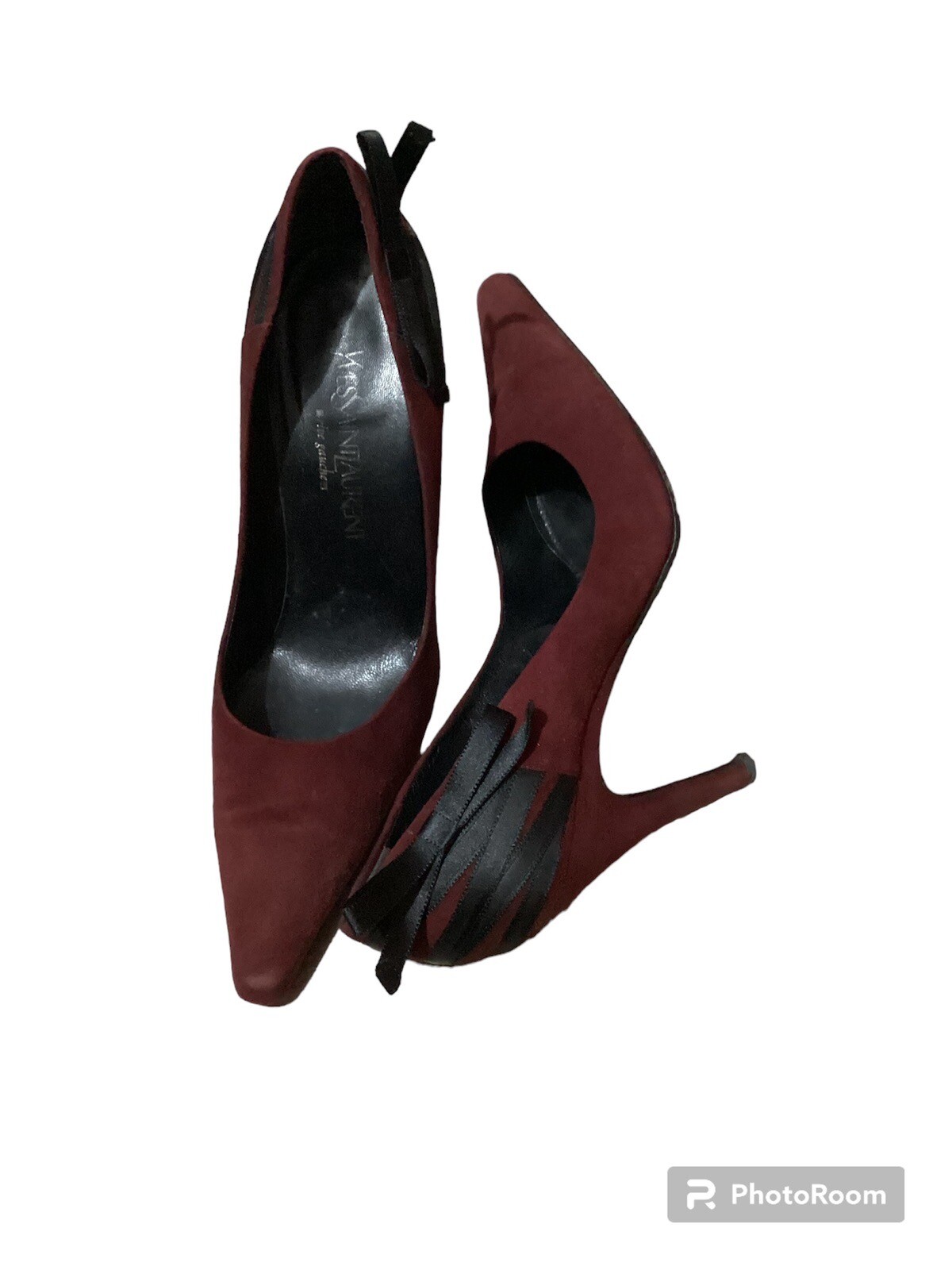 Yves Saint Laurent pompa a punta con fiocco in camoscio bordeaux