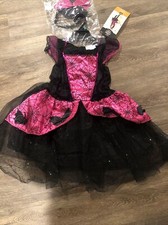 NWT Girls Halloween Costume Bat Witch Dress And Headpiece Sz M, 7-8