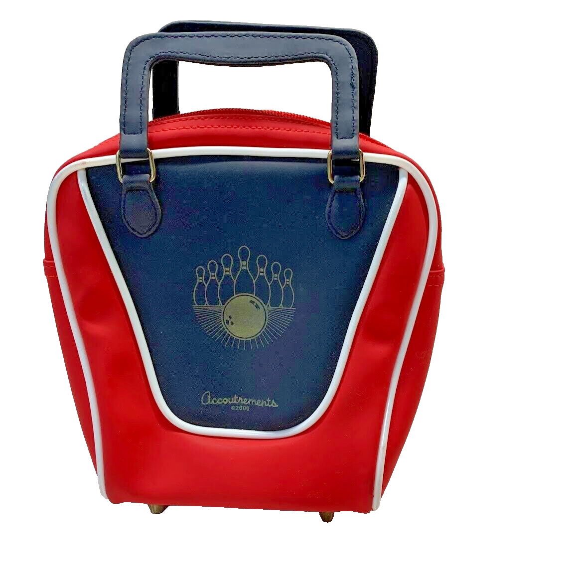 ★EMS★ VINTAGE MINI BOWLING BAGRED Vintage Bowling Bag Mini Purse Red and Black Vinyl Brass