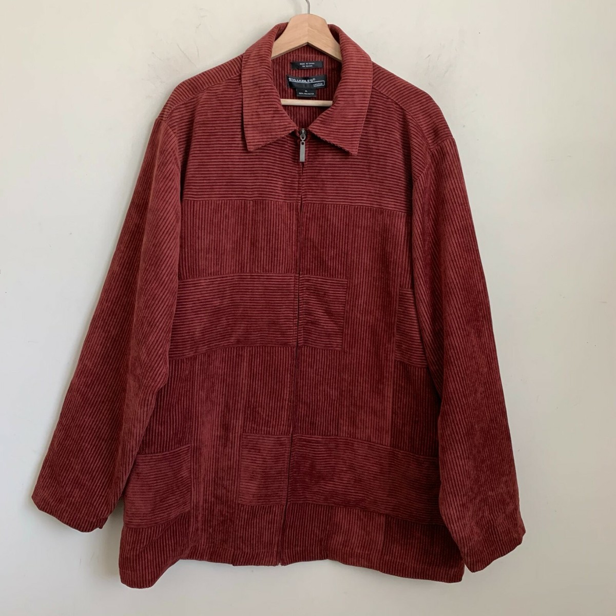 Syllables Systems Mens Jacket Rust Corduroy Zip Pockets Lined Size