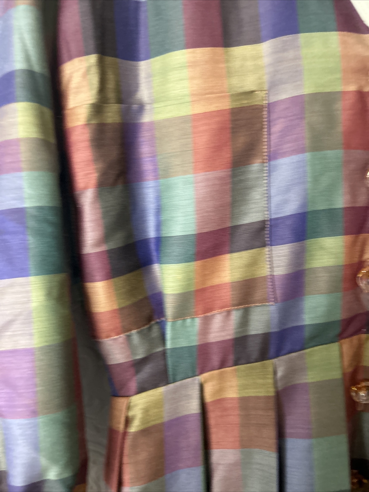 Vintage Green Gingham Button Down Collared Lined … - image 11