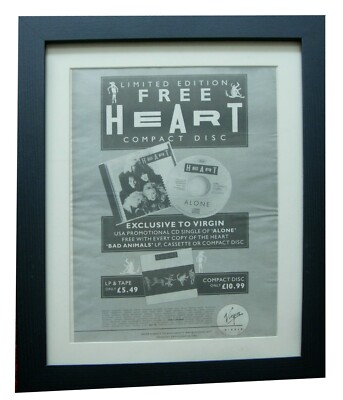 HEART+BAD ANIMALS+ALONE+POSTER+AD+RARE+ORIGINAL+1987+FRAMED+EXPRESS WORLD SHIP