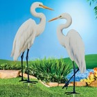 Set of 2 Elegant Realistic Great Egret Birds Metal Outdoor Garden Stakes