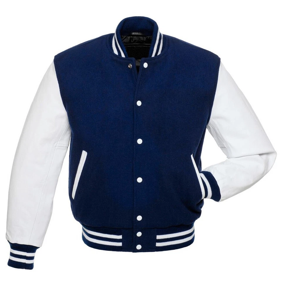 Men's Varsity Bomber Letterman Baseball College Jacket Wool Body Leather Sleeves - Image 2 of 3