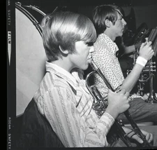Vintage Negative B&W Med Format 1970's Yearbook Photo Teen Boys Trumpets #164