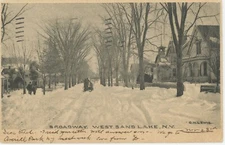 WEST SAND LAKE New York ~ 1906 UDB Postcard ~ Broadway ~ Winter ~ CH LEWIS Photo