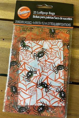 Wilton HALLOWEEN Lollipop Treat Bags 25pc w/ties Cute Spiders in Webs 2010 NIP🎃