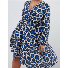 ASOS John Zack Long Sleeve Wrap Tie Waist Dress in Leopard Size 8