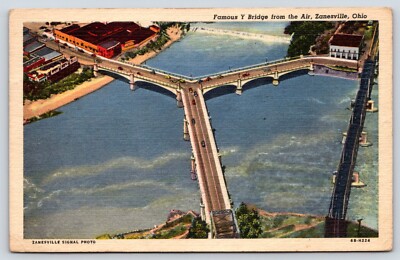 Ohio Aerial View Famous Y Bridge Zanesville Vintage Postcard | eBay