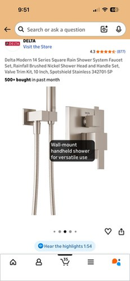 #ad Delta Modern 14 Series Square Rain Shower System Faucet Set Stainless Steel $325.00