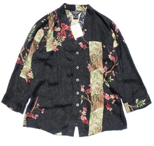 CITRON Santa Monica 100% Silk Embroidered Beaded Black Blouse SMALL Petite