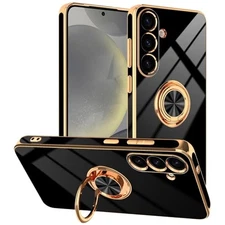 Slim Black Case for Galaxy S25 Plus with Ring Stand & Magnetic Car Mount Holder