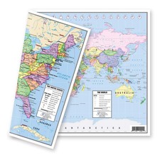 13x18 US, World Desk Map, Laminated, Student, Home, Classroom, Two Sided, Set