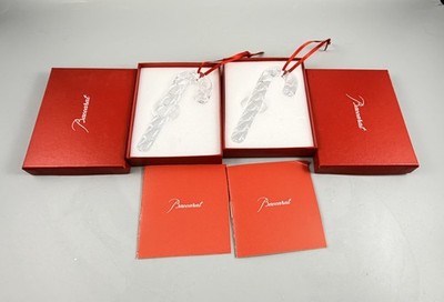 Set of 2 Baccarat France Crystal Clear Candy Cane Christmas Ornaments New w/ Box