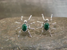 Navajo Indian Sterling Silver & Malachite Spider Post Earrings - Garfield