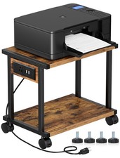 2-Tier Printer Table with Charging Station - Mobile Storage Cart for Home Office
