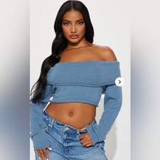 Fashion Nova Off-Shoulder Blue Sweater Size M NWT