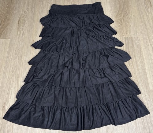 Grace Elements Women's Black Ruffled Tiered Knit Jersey Maxi Skirt Size LARGE
