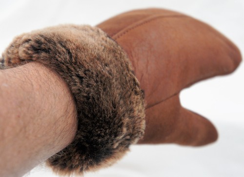 ECHTES ECHTES LAMMFELL SHEARLING LEDER FÄUSTLINGE UNISEX, GEALTERT COGNAC BRAUN S-2XL - Bild 4 von 12