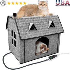 Heated Cat Bed W/ Smart Timer Waterproof Insulated Outdoor Pet Shelter New