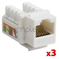 Cat5E Punch Down Keystone Jack RJ45 CAT5 White Lot of 3 NEW