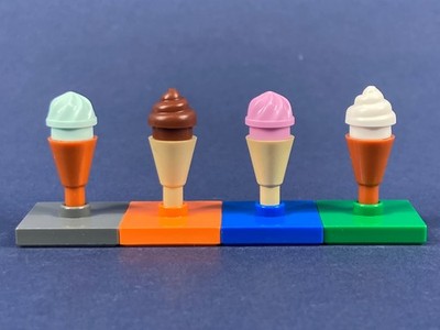LEGO  4x Eis Tüte Waffel beige Vanille Erdbeer Schoko Minze Food Essen Nahrung