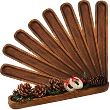 Thyle 8 Set Small Wooden Dough Bowls 12 x 1.8 x 1 Inch Rustic Wood Long Tray ...