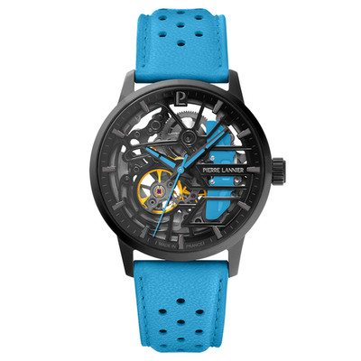 Pierre Lannier Paddock 145G866 Mens Blue Leather Black Dial Automatic Watch 39mm