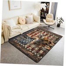  Deer Hunting Accent Rug American Flag Living Room Rugs Area Rug 3x5 for Kids 