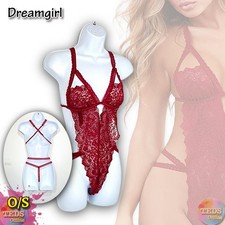 Dreamgirl Women's One Size Crotchless Lace Teddy 10551, Garnet