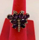 Sterling Silver Butterfly Marquise Cut Amethysts Gemstones Ring(Vintage)