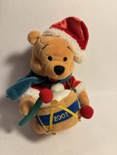 Vintage 2001 Disney Store Winnie the Pooh Bear Christmas Holiday Drummer Plush