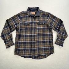 Orvis Shirt Mens Medium Blue Brown Plaid Flannel Button Front Pockets Casual