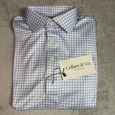 NWT Collars  Co Mens Dress Collar Polo Short Sleeve Shirt S Blue White Check