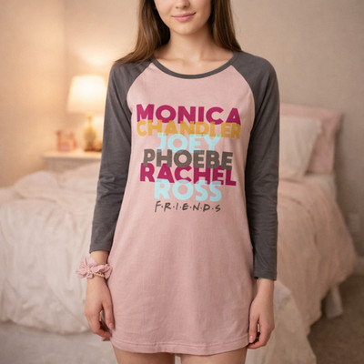 ''Friends'' TV Show Sleepshirt sleepware pjs XS (0-2) pink & gray Y2K NEW with Tag