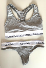 Calvin Klein Grey Cotton Bralette Thong Set Women s Size S / XS Logo Band