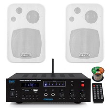 Pyle PFA600BU Bluetooth AUX FM PA Amplifier Receiver, 2x 4" 30W White Speakers