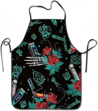Giwawa Rose Skull Barber Apron Hair Stylist Aprons for Women Men Salon Apron ...