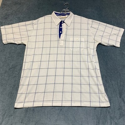 Arnold Palmer Polo Shirt Mens XL White Windowpane Knit Cotton Golf Performance